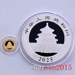 Monnaie commémorative en argent et en or de 2025 - Panda de Chine, Ag 30 g + Au 1 g avec boîte d'origine