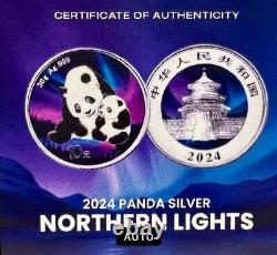 Monnaie en Argent de 30g Édition Lumières du Nord Panda de Chine 2024 avec Certificat d'Authenticité