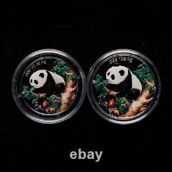 Monnaie en argent colorée Panda Proof 1 oz + 1/2 oz de 5 Yuan et 10 Yuan de Chine 1998