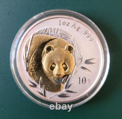 Monnaie en argent de 1 oz 0,999 Panda de Chine 2003 dans un étui plastique air-tite doré
