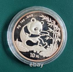 Monnaie en argent de Chine Panda 1 oz 0,999 de 1994 dans un boîtier en plastique air-tite Grande Date