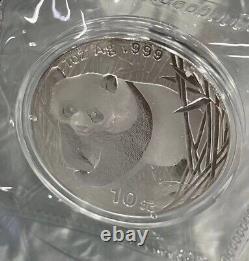 Monnaie en argent panda 1 oz de Chine 2002 10 Yuan, encapsulée à la mint