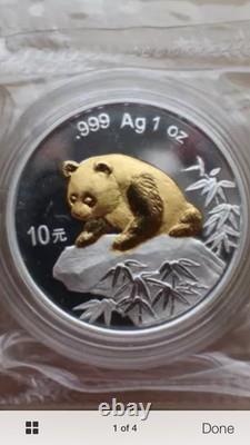 Monnaie en argent plaquée or de l'Expo de Pékin 1999 avec un panda chinois et certificat d'authenticité