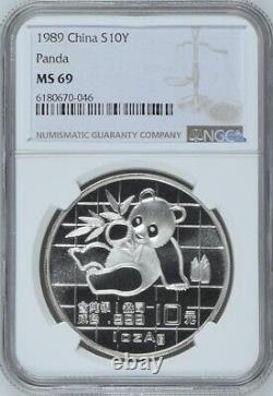 NGC MS69 1989 Chine Panda 1oz Pièce en Argent