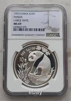 NGC MS69 1993 Chine 1oz Pièce d'argent Panda (Grande Date)