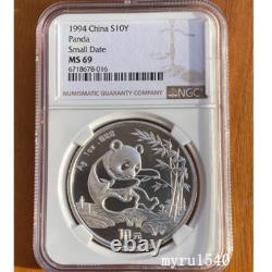NGC MS69 1994 Chine 10 Yuan Panda Pièce en Argent 1 oz Petite Date