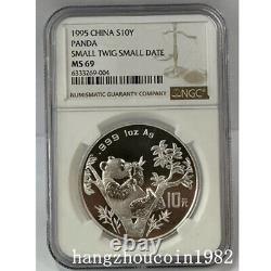 NGC MS69 1995 Chine 10YUAN Panda Pièce d'argent 1oz Ag. 999 Petite brindille Petite date