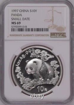 NGC MS69 1997 Panda de Chine 1oz Monnaie en Argent Petite Date