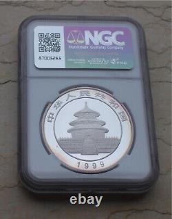 NGC MS69 1999 Chine 1oz Pièce de Panda en Argent (Grande Date Plain 1, Monnaie de Shenyang)