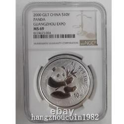 NGC MS69 2000 Chine 10YUAN Panda Guangzhou Stamp & Coin Expo Panda Pièce d'argent 1oz