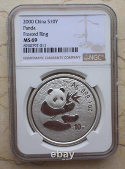 NGC MS69 2000 Chine 1oz Pièce en Argent Panda Anneau Gelé