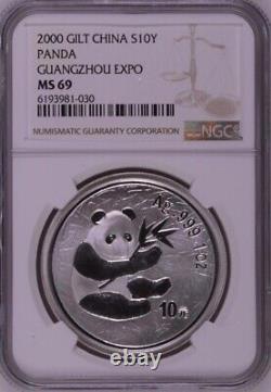 NGC MS69 2000 Chine Guangzhou Expo 1oz Pièce d'Argent Panda