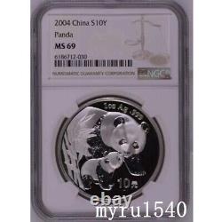 NGC MS69 2004 Chine 10YUAN Pièce en Argent Panda 1oz Chine 2004 Pièce en Argent Panda