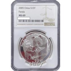 NGC MS69 2005 Chine 10YUAN Pièce en Argent Panda Chine 2005 Pièce en Argent Panda 1oz