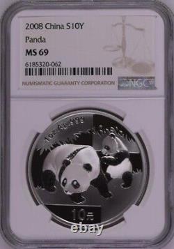 NGC MS69 2008 Chine Panda 1oz pièce en argent