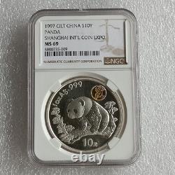 NGC MS69 Chine 1997 10 YUAN Exposition Internationale de la Monnaie de Shanghai Pièce en Argent Panda