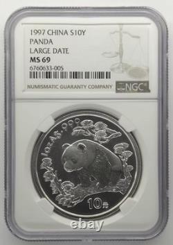 NGC MS69 Chine 1997 Grande Date Pièce Panda en argent 1 oz 10 yuans
