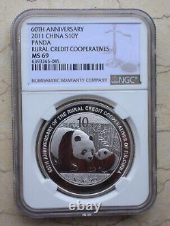 NGC MS69 Chine 2011 Pièce en Argent 1oz Panda Coopératives de Crédit Rural