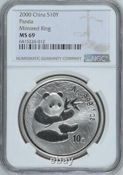 NGC MS69 Panda en argent chinois 2000 Monnaie en argent 1oz Panda de Chine Anneau Mirroir