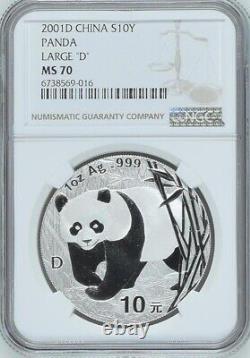 NGC MS70 2001D Chine Panda 1oz pièce en argent LargeD