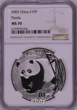 NGC MS70 2002 Chine Panda Pièce d'Argent 1oz