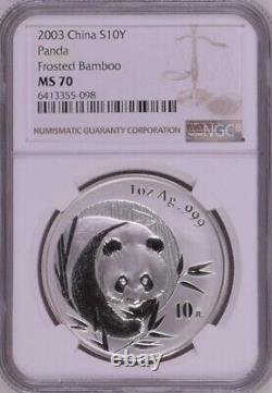 NGC MS70 2003 Chine Panda 1oz Pièce d'Argent (Bambou Givré)