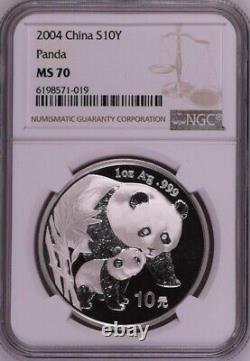 NGC MS70 2004 Chine Panda 1 oz Pièce en Argent