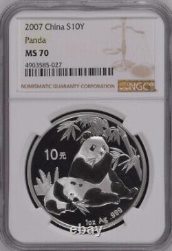 NGC MS70 2007 Chine Panda 1 once pièce en argent