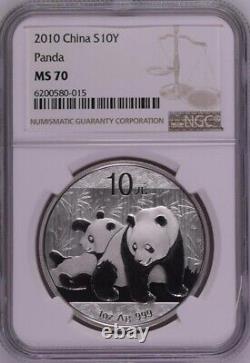 NGC MS70 2010 Chine Panda 1 once pièce d'argent