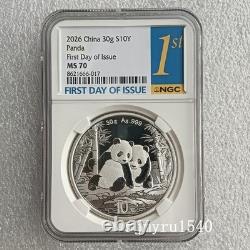 NGC MS70 2026 Chine 10 YUAN Pièce d'Argent Panda 30g Premier Jour d'Émission