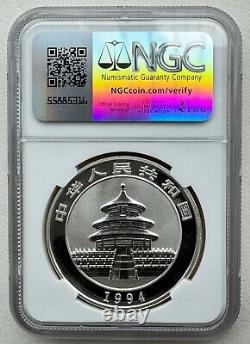NGC MS70 Chine 1994 Panda en Argent Grande Date 1oz 10 Yuan avec COA