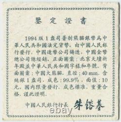 NGC MS70 Chine 1994 Panda en Argent Grande Date 1oz 10 Yuan avec COA