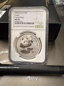 NGC MS70 Chine 2000 Panda à Anneau Givré 1 once Pièce en argent 10 Yuan