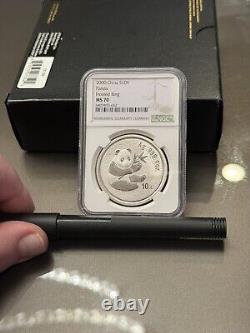 NGC MS70 Chine 2000 Panda à Anneau Givré 1 once Pièce en argent 10 Yuan