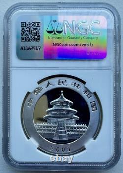 NGC MS70 Chine 2001 No D Panda Pièce en Argent 1oz 10 Yuan Sans Marque D