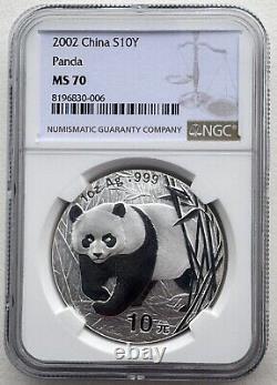 NGC MS70 Chine 2002 Panda 1oz Pièce d'Argent 10 Yuan