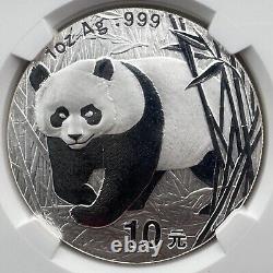 NGC MS70 Chine 2002 Panda 1oz Pièce d'Argent 10 Yuan