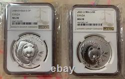 NGC MS70 Chine 2003 Bambou Givré et Bambou Miroir Panda Pièce d'Argent 2×1oz