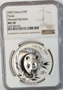 NGC MS70 Chine 2003 pièce d'argent panda en bambou miroir 1oz 10 yuan