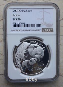 NGC MS70 Chine 2004 1oz Pièce en Argent Panda