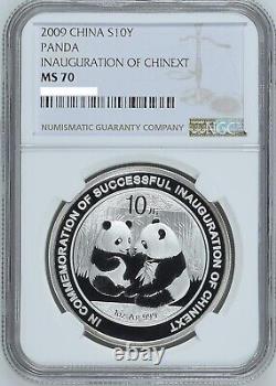 NGC MS70 Chine 2009 Inauguration de la pièce d'argent Panda Chinext 1oz 10 Yuan