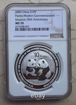 NGC MS70 Chine 2009 Pièce en Argent Panda 1oz Métal Précieux Moderne