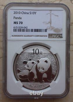 NGC MS70 Chine 2010 1oz Pièce d'argent Panda régulier