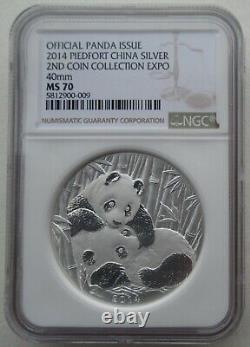 NGC MS70 Chine 2014 Shanghai 2ème Expo de Collection de Panda Médaille d'Argent 2oz COA