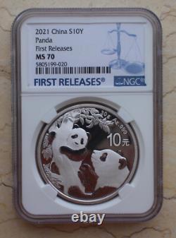 NGC MS70 Chine 2021 30g (30 grammes) Pièce en Argent Panda (Premières Émissions)