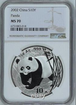 NGC MS70 Panda chinois en argent 2002 Pièce d'argent Panda de Chine 1 oz