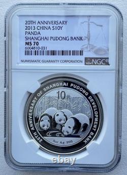 NGC MS 70 Chine 2013 Shanghai Pudong Bank 20e anniversaire pièce d’argent Panda 1 oz