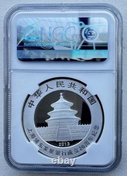 NGC MS 70 Chine 2013 Shanghai Pudong Bank 20e anniversaire pièce d’argent Panda 1 oz