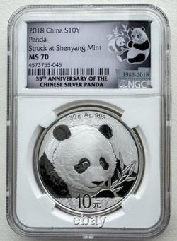 NGC MS 70 Chine 2018 frappée à l’atelier de Shenyang pièce d’argent Panda 30 g