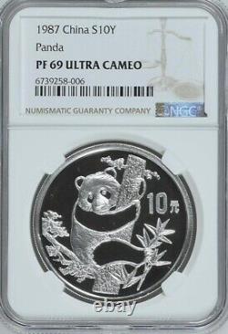 NGC PF69 1987 China Panda 1oz Pièce d'argent